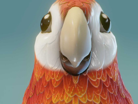 Cartoon Ara Parrot Red-Yellow-Blue Animated 3D Model