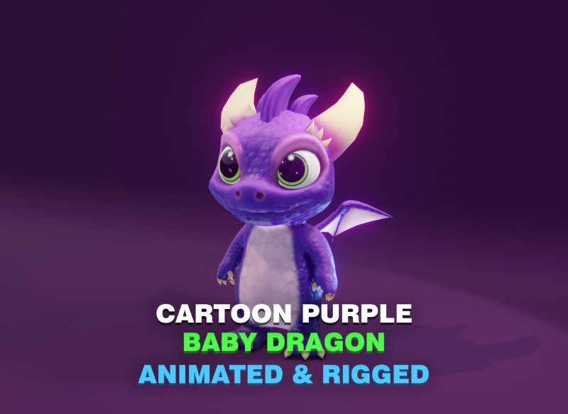 Cartoon Baby Dragon Purple 3D 모델 .c4d .max .obj .3ds .fbx .stl .blend 