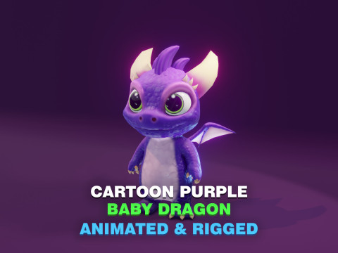 Cartoon Baby Dragon Purple 3D Model