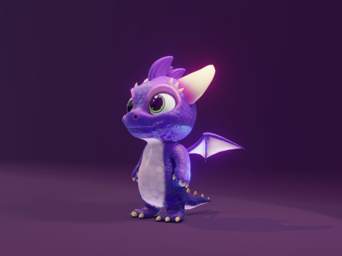 Cartoon Baby Dragon Purple 3D 모델