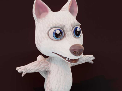 Cartoon White Wolf Animated 3D Model