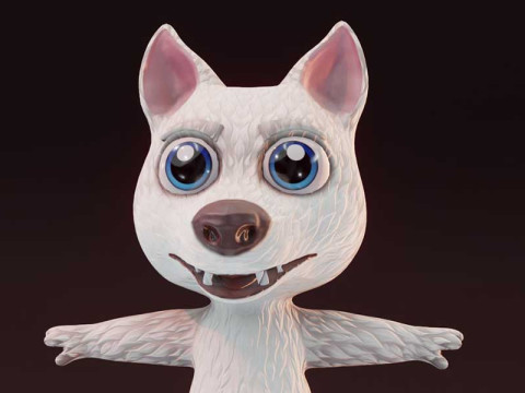 Cartoon White Wolf Animated 3D Model