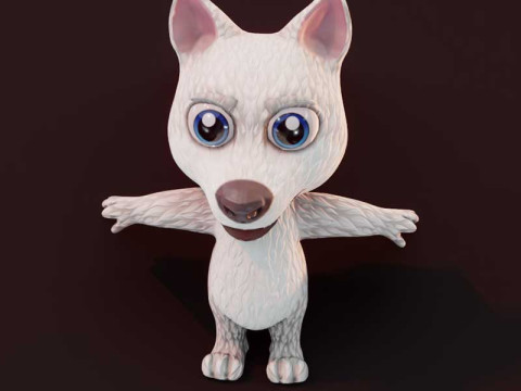 Cartoon White Wolf Animated 3D Model