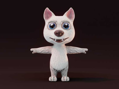 Cartoon White Wolf Animated 3D Model