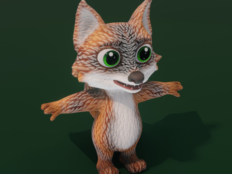 Cartoon Grey Fox Animated 3D Model