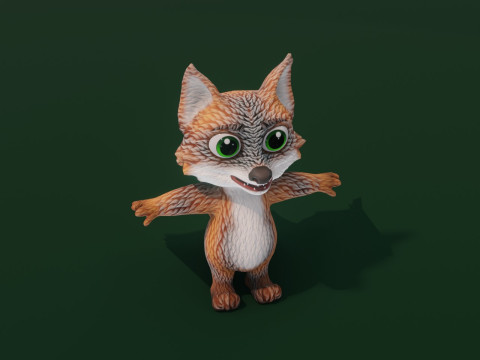 Cartoon Grey Fox Animated 3Dモデル