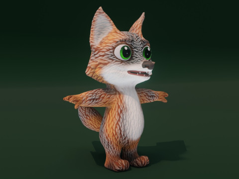 Cartoon Grey Fox Animated 3Dモデル