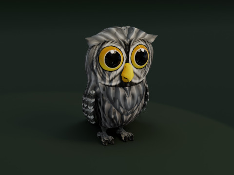 Cartoon Grey Owl Animated 3D Модель
