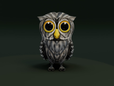 Cartoon Grey Owl Animated Modèle 3D