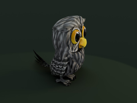 Cartoon Grey Owl Animated Modèle 3D