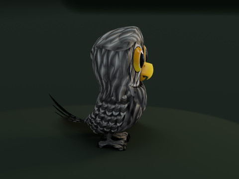 Cartoon Grey Owl Animated Modèle 3D