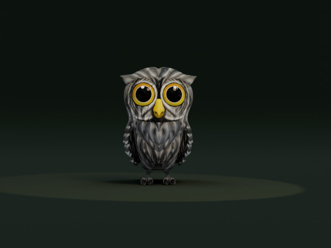 Cartoon Grey Owl Animated Modèle 3D