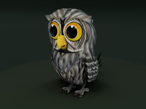 Cartoon Grey Owl Animated Modèle 3D