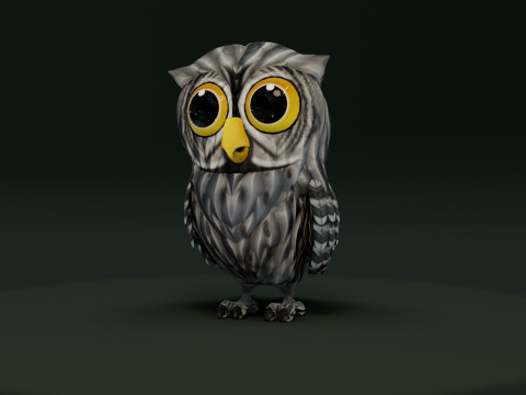 Cartoon Grey Owl Animated Modèle 3D