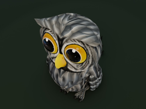 Cartoon Grey Owl Animated Modèle 3D