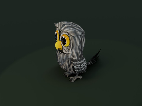 Cartoon Grey Owl Animated Modèle 3D