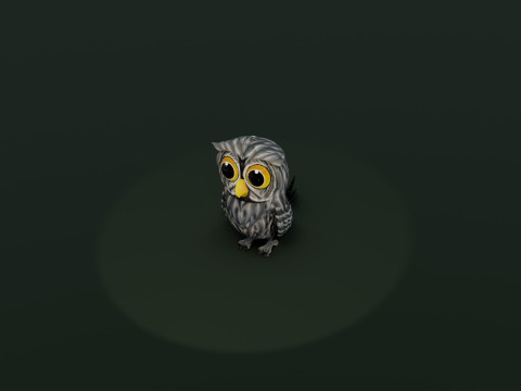 Cartoon Grey Owl Animated Modèle 3D