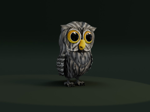 Cartoon Grey Owl Animated Modèle 3D