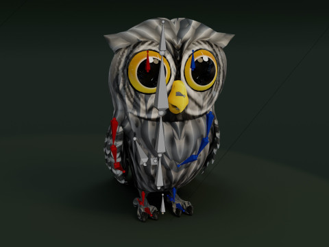 Cartoon Grey Owl Animated Modèle 3D