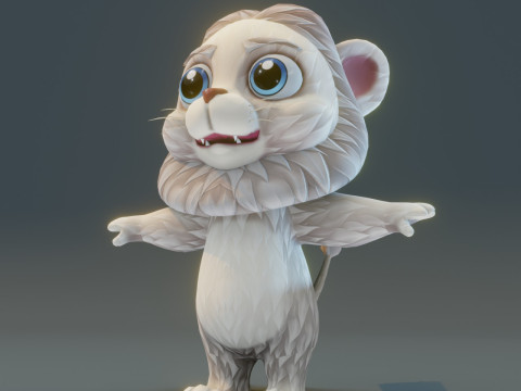 Cartoon White Lion Animated Model 3D