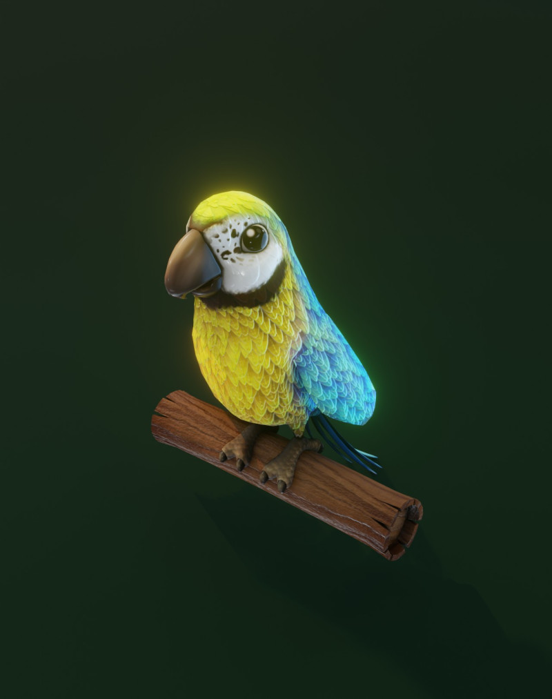 Cartoon Ara Parrot Yellow-Blue Animated Model 3D .c4d .max .obj .3ds .fbx .stl .blend