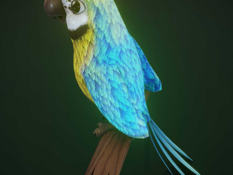 Cartoon Ara Parrot Yellow-Blue Animated Model 3D