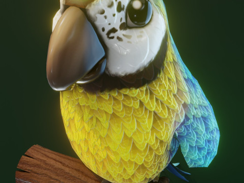 Cartoon Ara Parrot Yellow-Blue Animated Model 3D