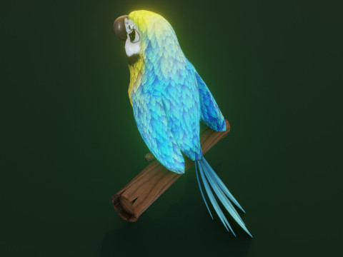 Cartoon Ara Parrot Yellow-Blue Animated Model 3D