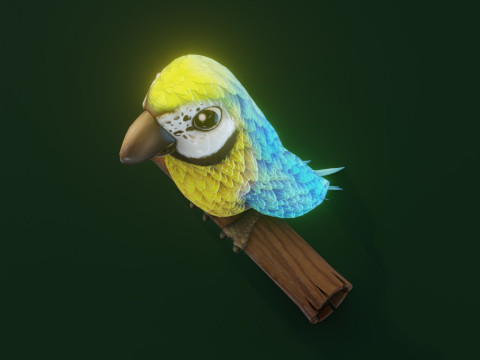 Cartoon Ara Parrot Yellow-Blue Animated Model 3D
