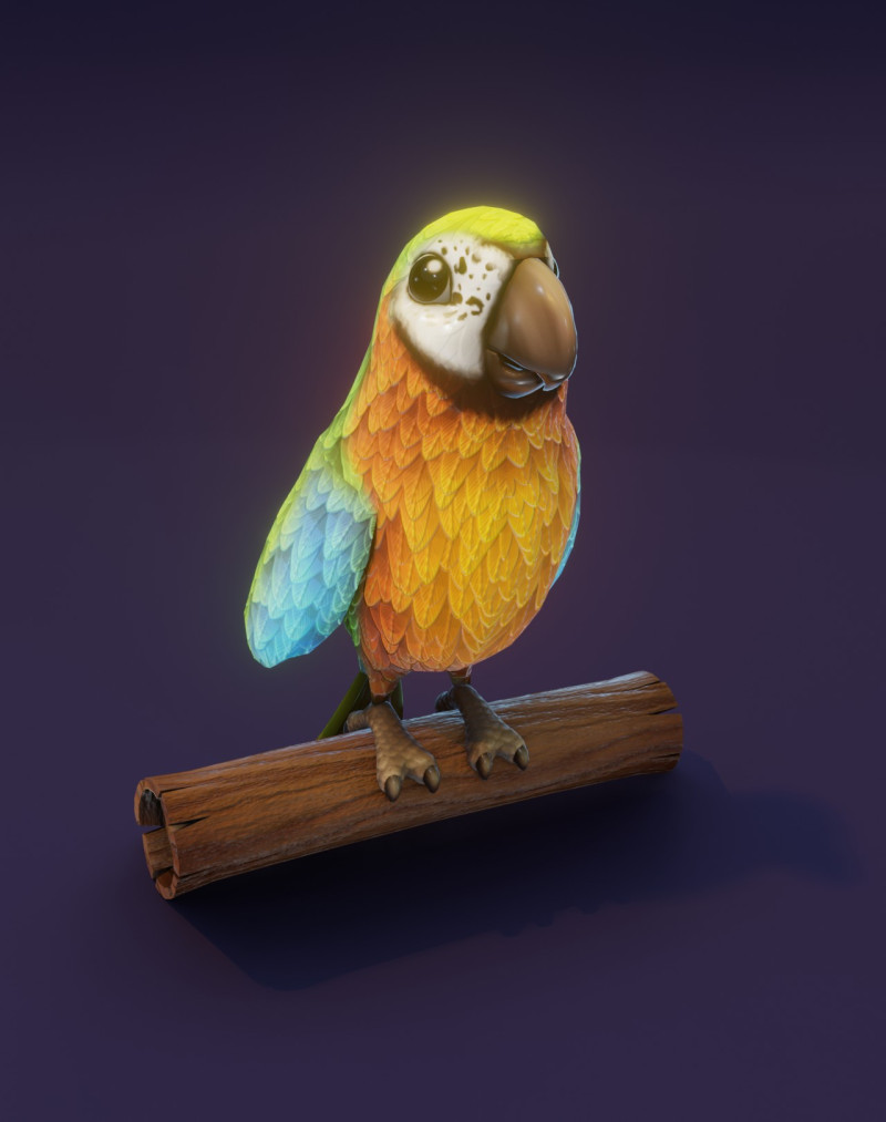 Cartoon Ara Parrot Blue-Yellow-Green Animated Model 3D .c4d .max .obj .3ds .fbx .stl .blend 