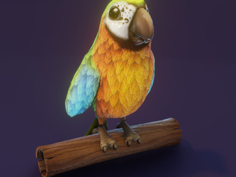 Cartoon Ara Parrot Blue-Yellow-Green Animated 3D Модель