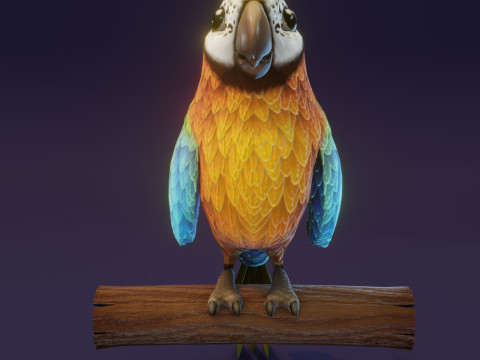 Cartoon Ara Parrot Blue-Yellow-Green Animated Model 3D