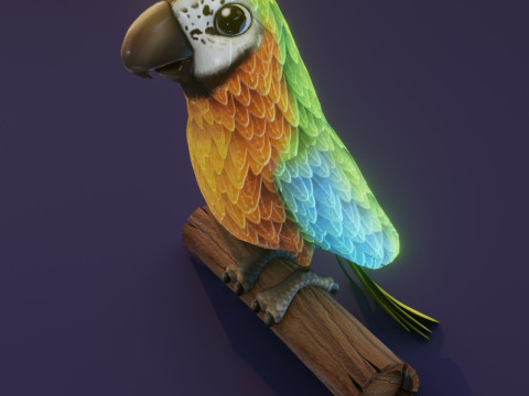 Cartoon Ara Parrot Blue-Yellow-Green Animated Model 3D