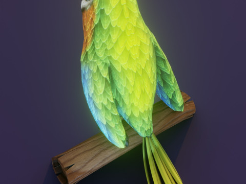 Cartoon Ara Parrot Blue-Yellow-Green Animated Model 3D