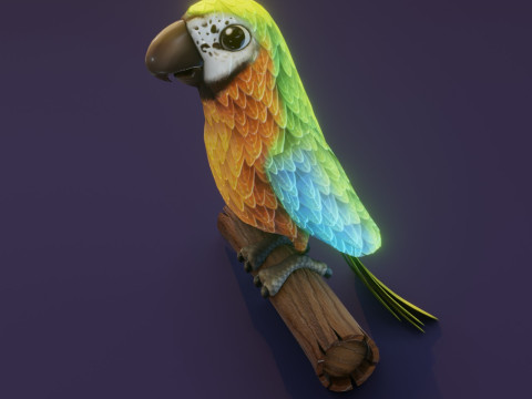 Cartoon Ara Parrot Blue-Yellow-Green Animated Model 3D