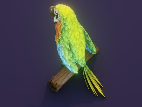 Cartoon Ara Parrot Blue-Yellow-Green Animated Model 3D