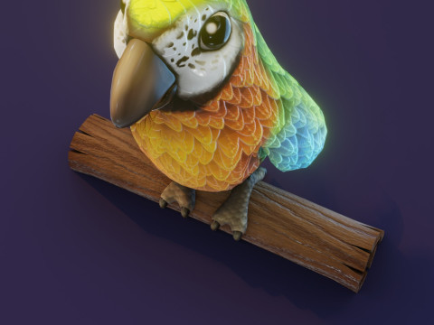 Cartoon Ara Parrot Blue-Yellow-Green Animated Model 3D