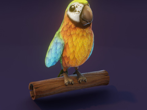 Cartoon Ara Parrot Blue-Yellow-Green Animated Model 3D