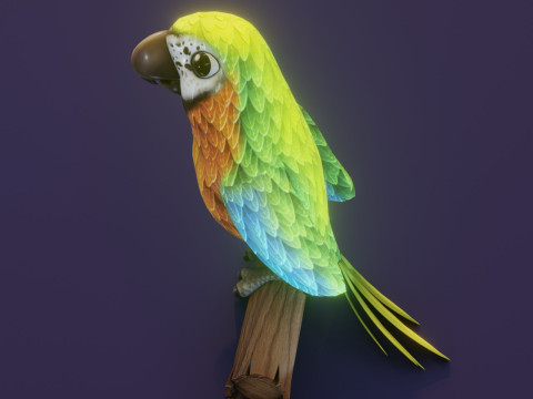 Cartoon Ara Parrot Blue-Yellow-Green Animated Model 3D