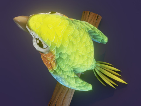 Cartoon Ara Parrot Blue-Yellow-Green Animated Model 3D