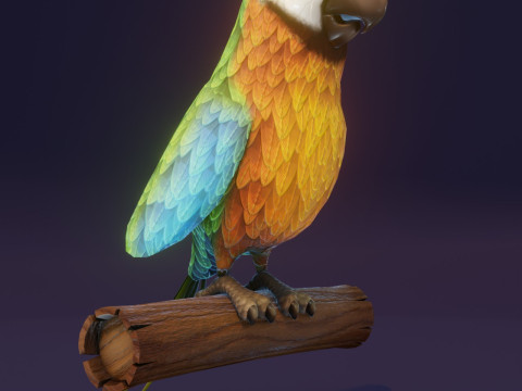 Cartoon Ara Parrot Blue-Yellow-Green Animated Model 3D