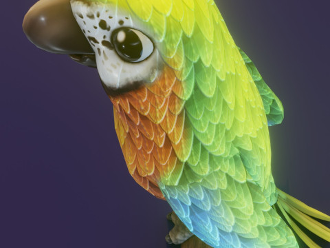 Cartoon Ara Parrot Blue-Yellow-Green Animated Model 3D