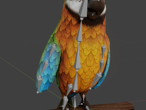 Cartoon Ara Parrot Blue-Yellow-Green Animated Model 3D