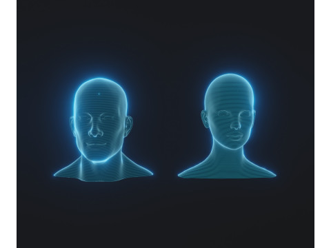 Hologram Male and Female Head Animated with Facial Expressions Modèle 3D