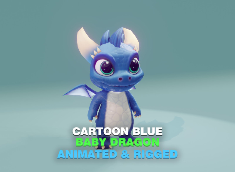 Cartoon Baby Dragon Blue Modelo 3D .c4d .max .obj .3ds .fbx .stl .blend 