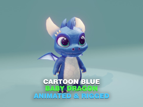 Cartoon Baby Dragon Blue 3D Model