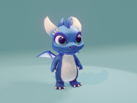 Cartoon Baby Dragon Blue Modelo 3D