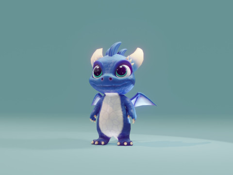 Cartoon Baby Dragon Blue Modelo 3D