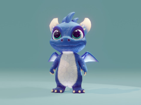 Cartoon Baby Dragon Blue Modelo 3D