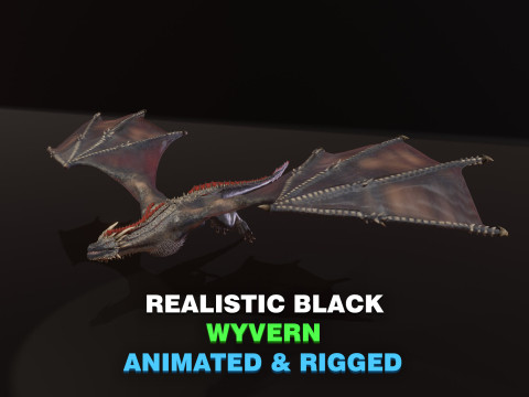 Realistic Black Wyvern Animated Low-Poly 3D Model